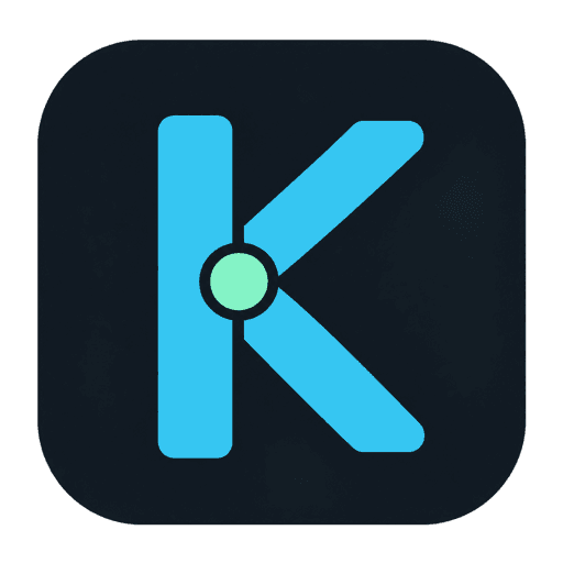 kundol logo: a cyan K with a mint centre on charcoal